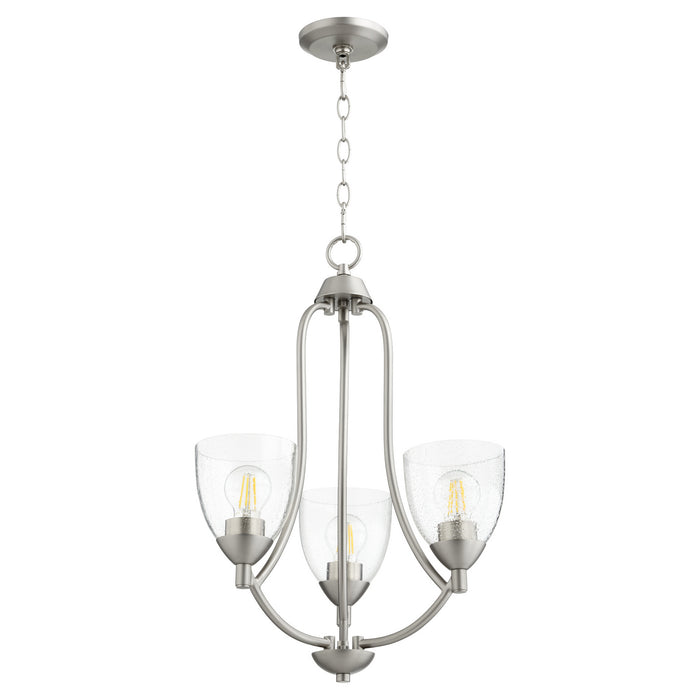 Quorum 6069-3-265 Three Light Chandelier, Satin Nickel w/ Clear/Seeded