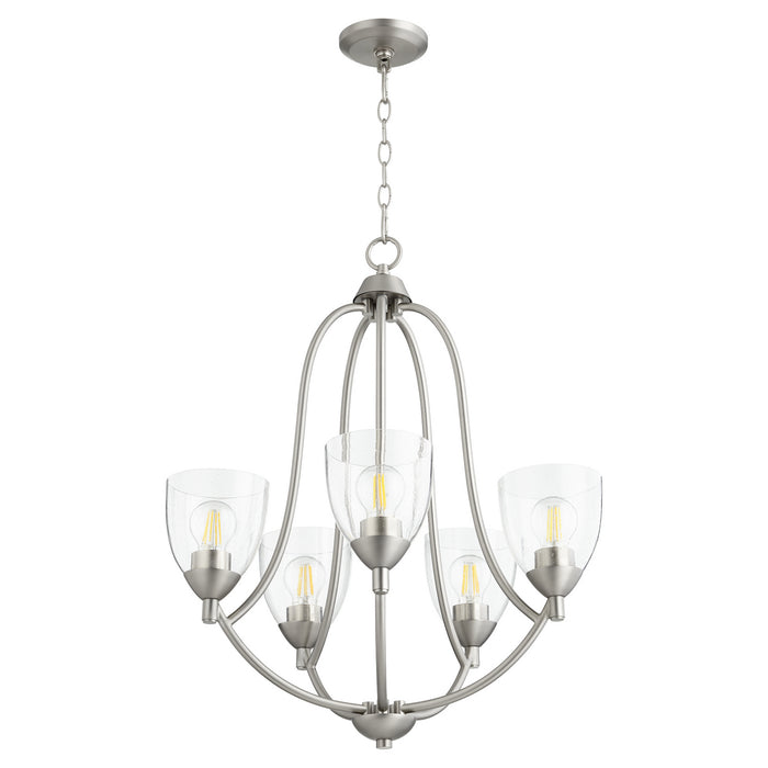 Quorum 6069-5-265 Five Light Chandelier, Satin Nickel w/ Clear/Seeded