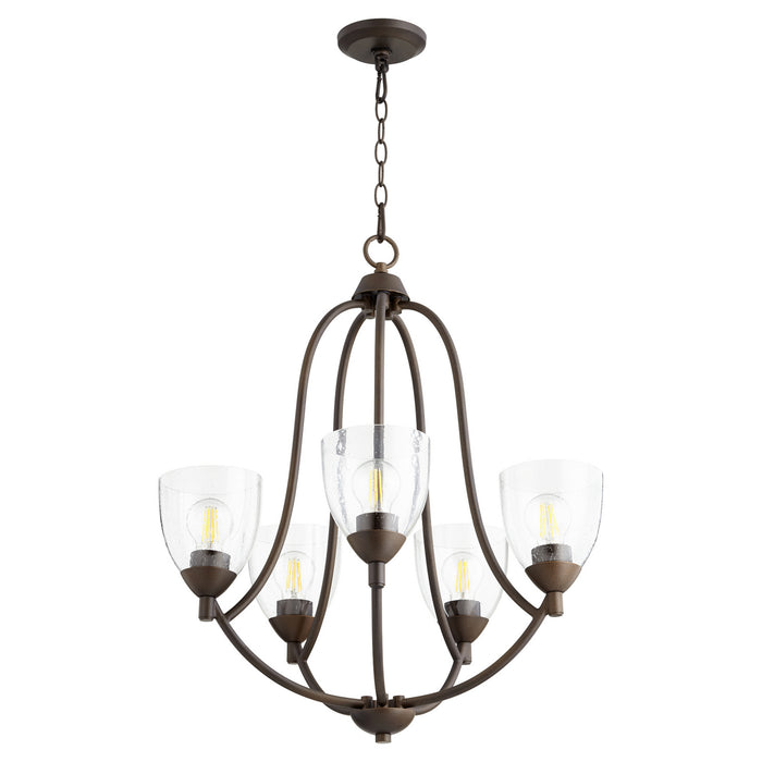 Quorum 6069-5-286 Five Light Chandelier, Oiled Bronze w/ Clear/Seeded