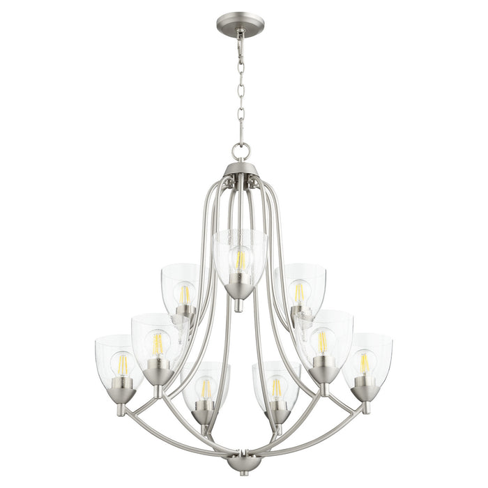 Quorum 6069-9-265 Nine Light Chandelier, Satin Nickel w/ Clear/Seeded