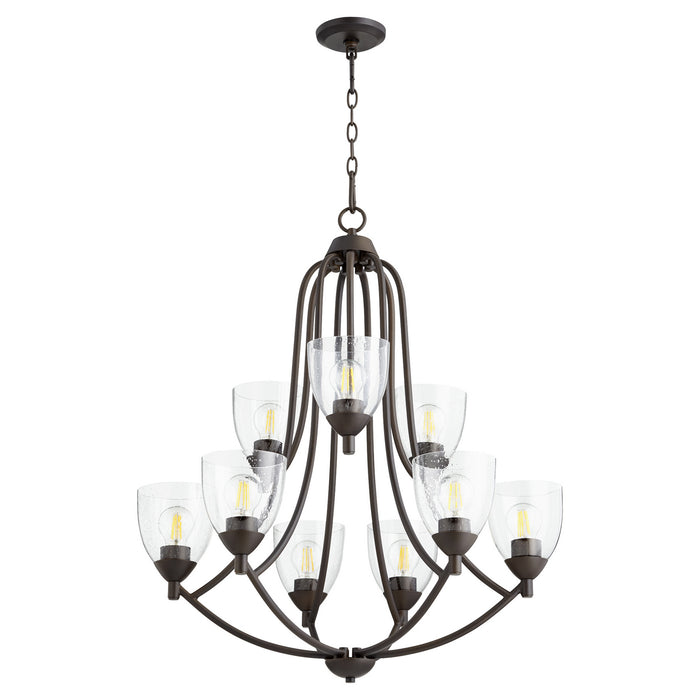 Quorum 6069-9-286 Nine Light Chandelier, Oiled Bronze w/ Clear/Seeded