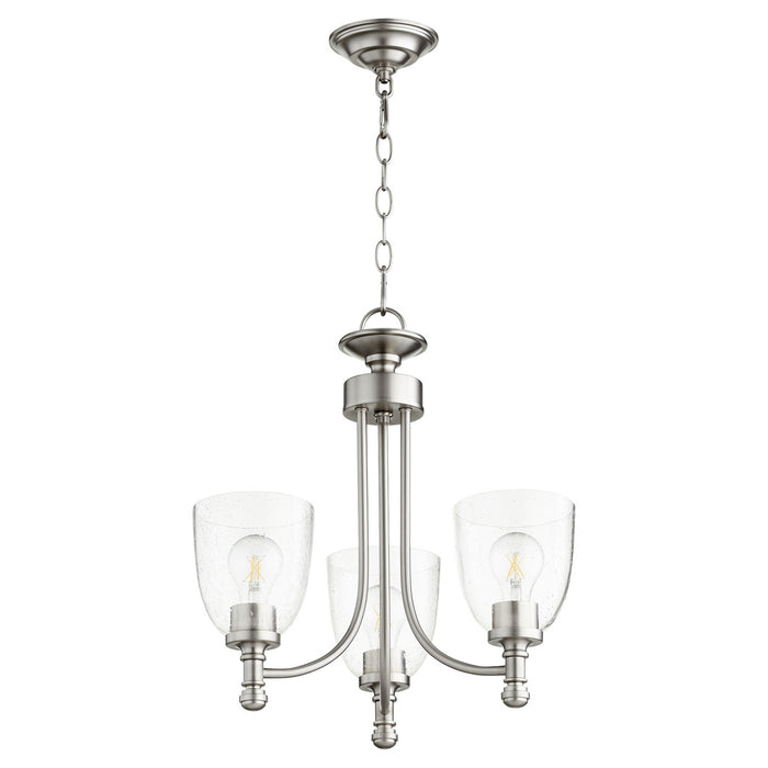 Quorum 6122-3-265 Three Light Chandelier, Satin Nickel w/ Clear/Seeded