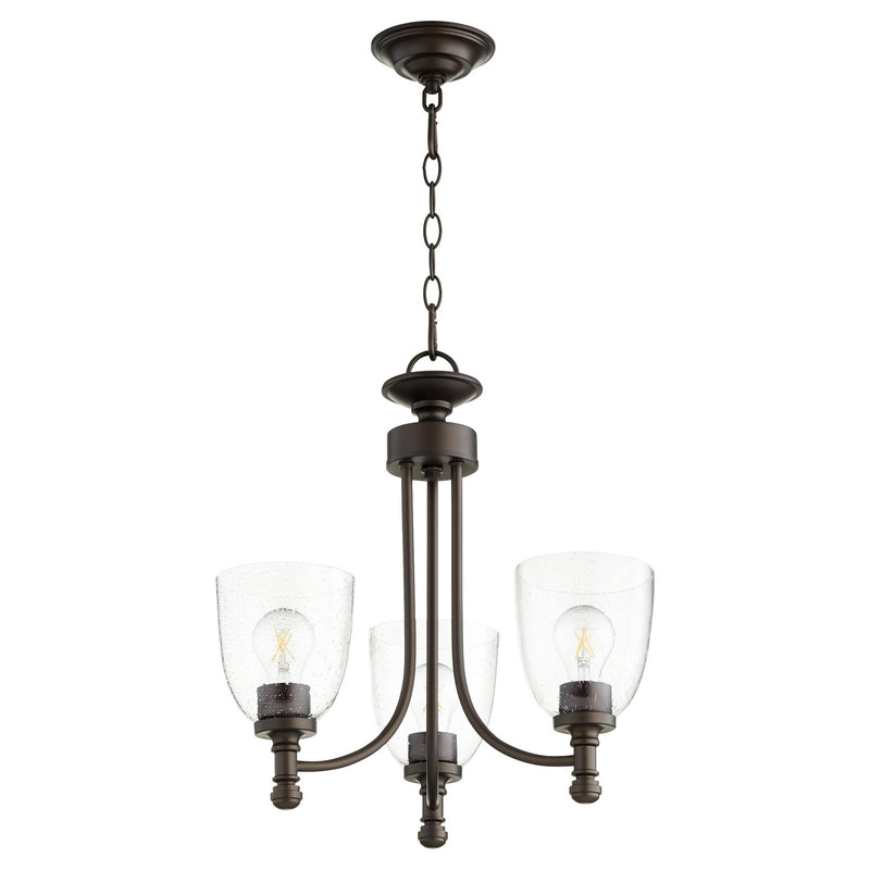 Quorum 6122-3-286 Three Light Chandelier, Oiled Bronze w/ Clear/Seeded