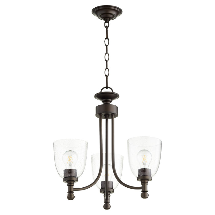 Quorum 6122-3-286 Three Light Chandelier, Oiled Bronze w/ Clear/Seeded