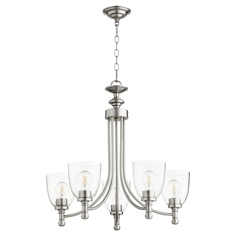 Quorum 6122-5-265 Five Light Chandelier, Satin Nickel w/ Clear/Seeded