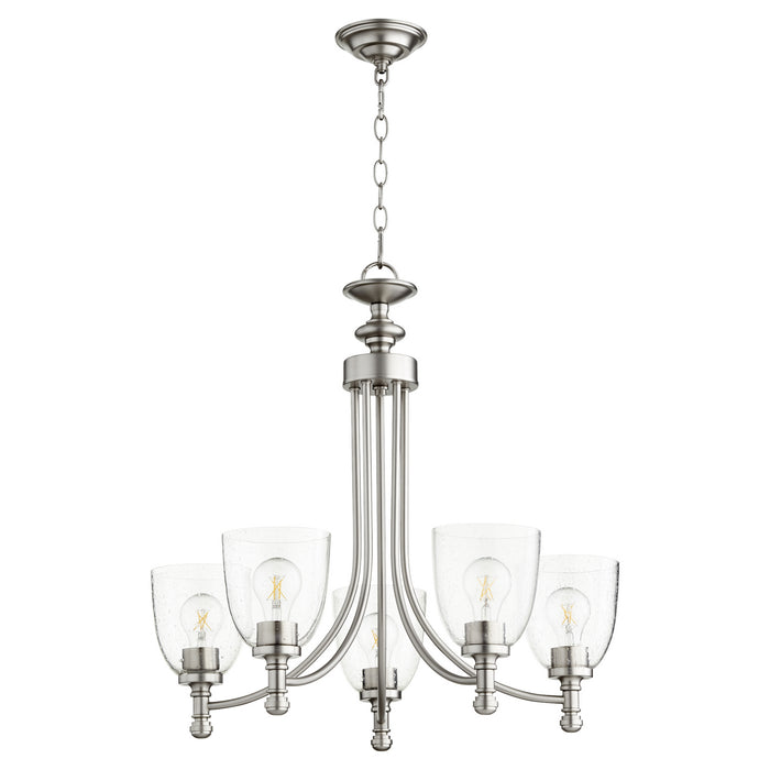 Quorum 6122-5-265 Five Light Chandelier, Satin Nickel w/ Clear/Seeded
