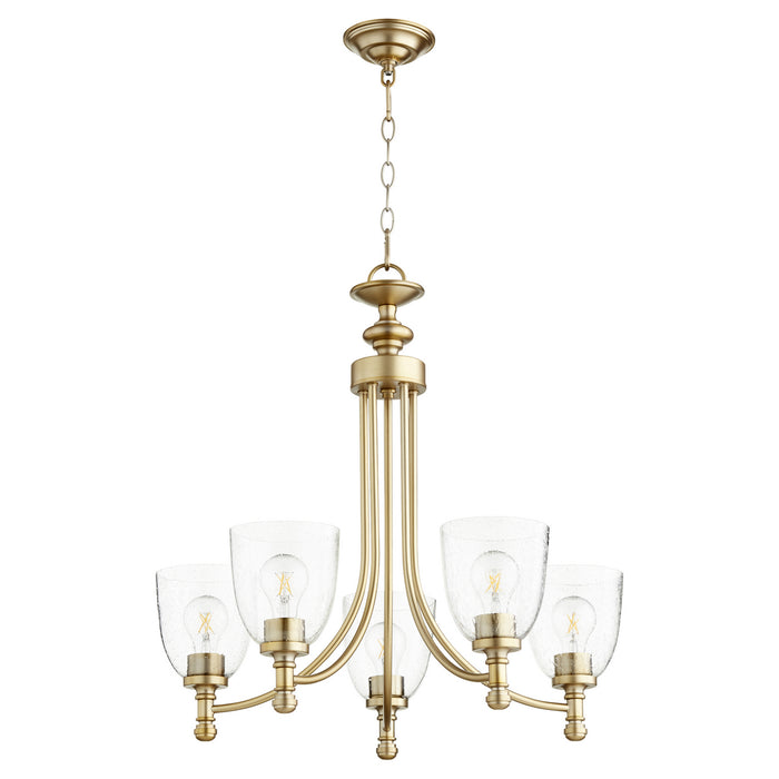 Quorum 6122-5-280 Five Light Chandelier, Aged Brass w/ Clear/Seeded