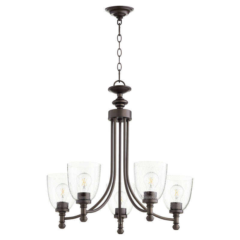 Quorum 6122-5-286 Five Light Chandelier, Oiled Bronze w/ Clear/Seeded
