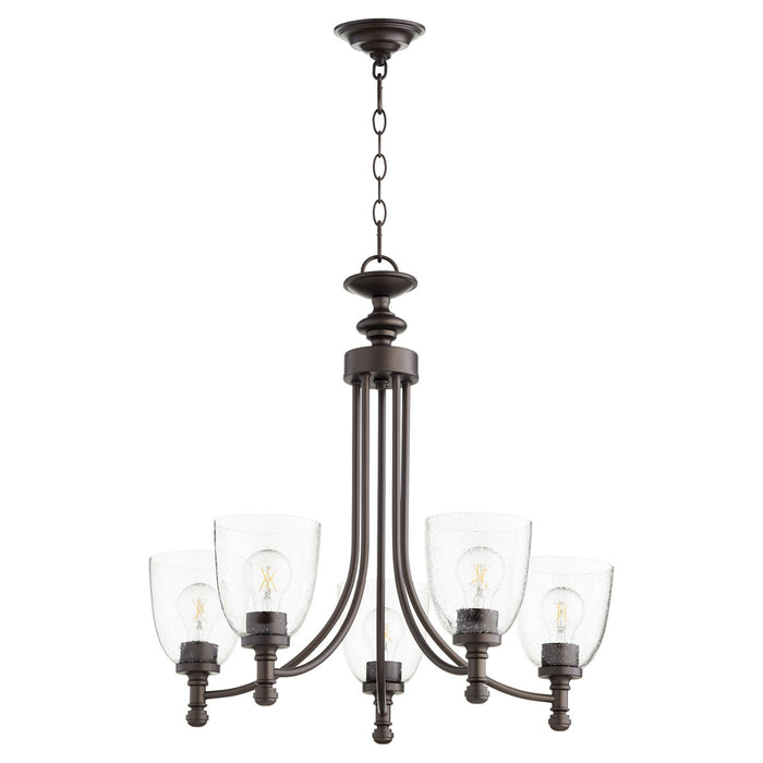 Quorum 6122-5-286 Five Light Chandelier, Oiled Bronze w/ Clear/Seeded