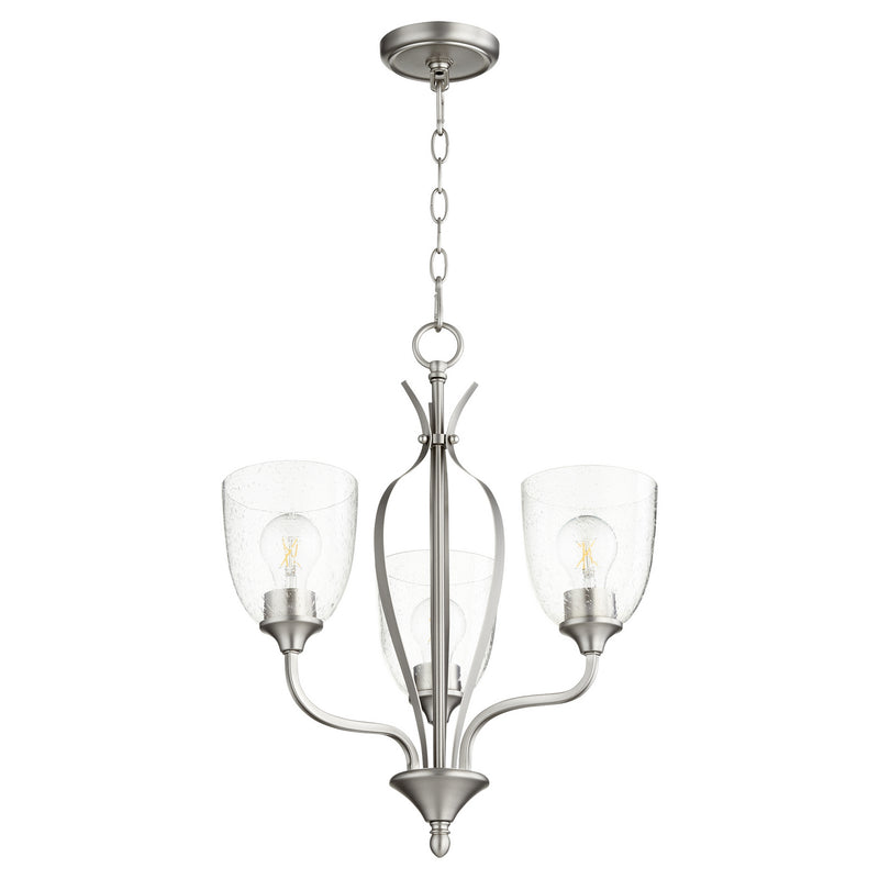 Quorum 6127-3-265 Three Light Chandelier, Satin Nickel w/ Clear/Seeded