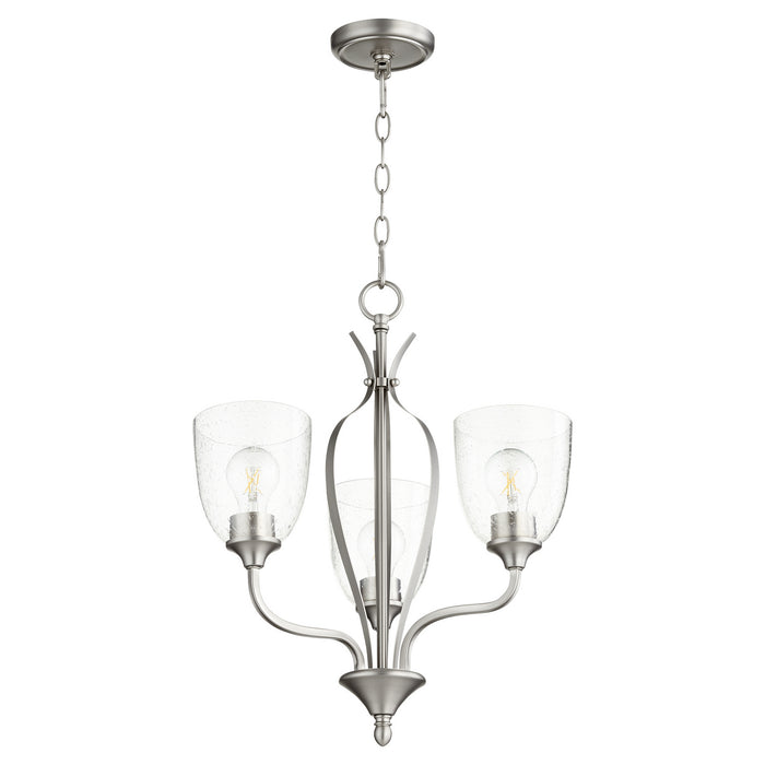 Quorum 6127-3-265 Three Light Chandelier, Satin Nickel w/ Clear/Seeded