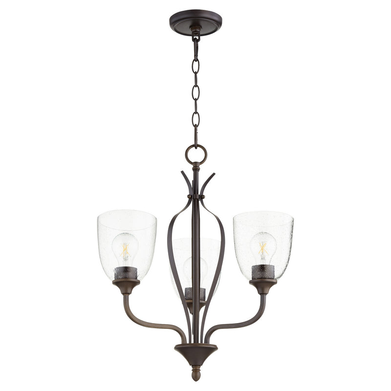 Quorum 6127-3-286 Three Light Chandelier, Oiled Bronze w/ Clear/Seeded