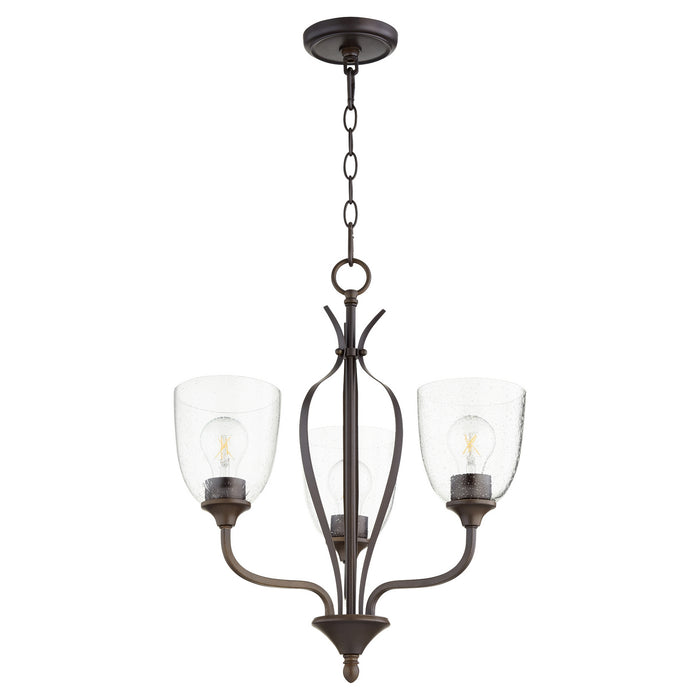 Quorum 6127-3-286 Three Light Chandelier, Oiled Bronze w/ Clear/Seeded