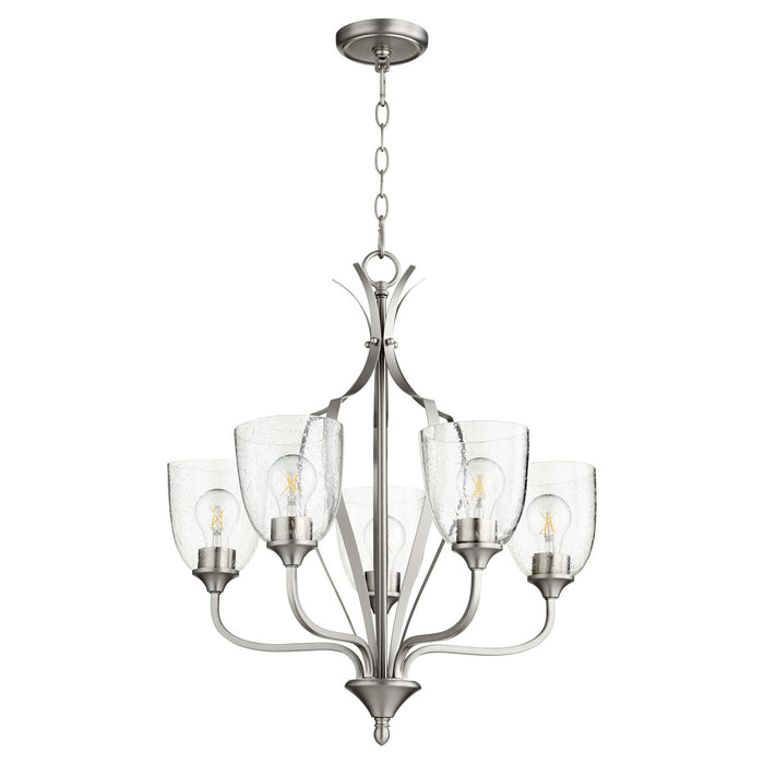 Quorum 6127-5-265 Five Light Chandelier, Satin Nickel w/ Clear/Seeded
