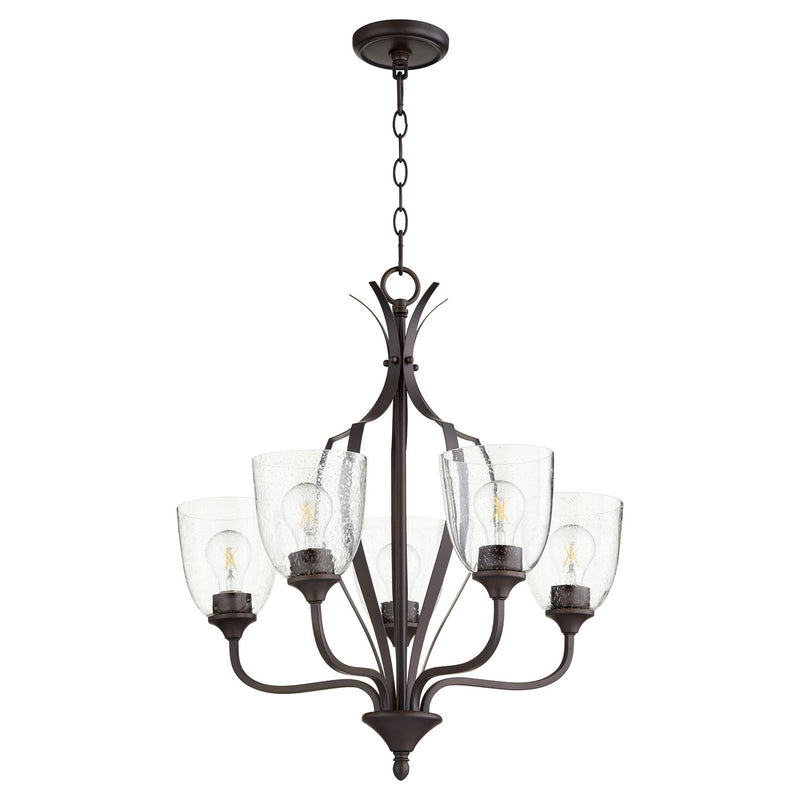 Quorum 6127-5-286 Five Light Chandelier, Oiled Bronze w/ Clear/Seeded