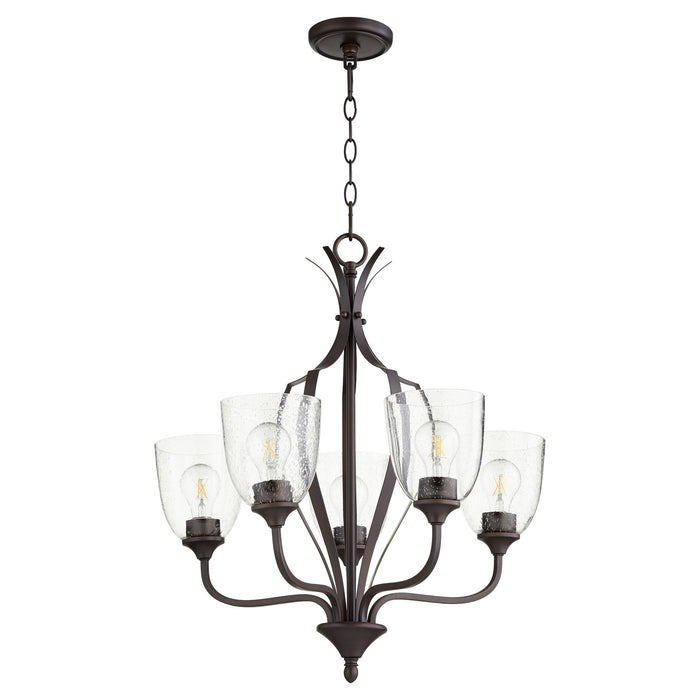 Quorum 6127-5-286 Five Light Chandelier, Oiled Bronze w/ Clear/Seeded