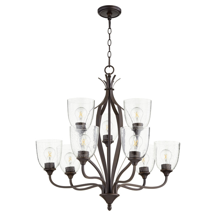 Quorum 6127-9-286 Nine Light Chandelier, Oiled Bronze w/ Clear/Seeded