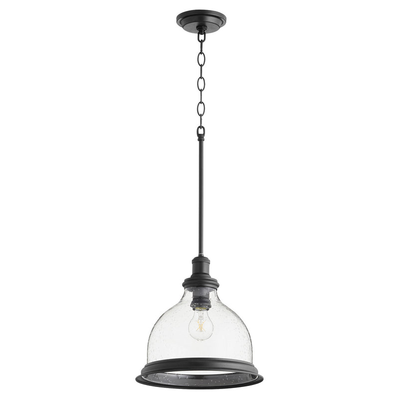 Quorum 6193-12-69 One Light Pendant, Textured Black w/ Clear/Seeded