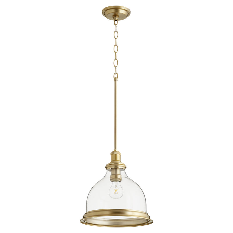 Quorum 6193-12-80 One Light Pendant, Aged Brass w/ Clear