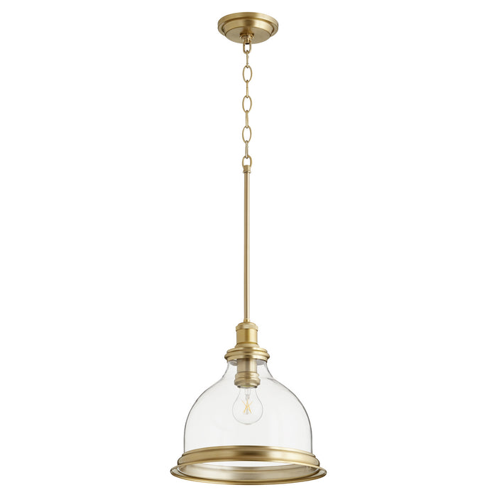 Quorum 6193-12-80 One Light Pendant, Aged Brass w/ Clear