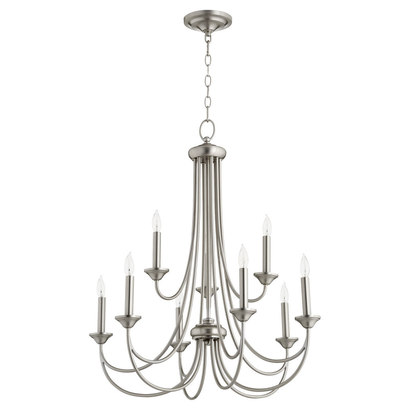 Quorum 6250-9-65 Nine Light Chandelier, Satin Nickel
