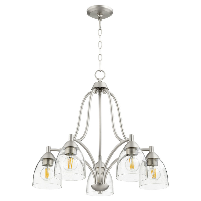 Quorum 6369-5-265 Five Light Chandelier, Satin Nickel w/ Clear/Seeded