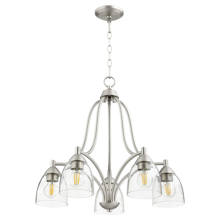 Quorum 6369-5-265 Five Light Chandelier, Satin Nickel w/ Clear/Seeded