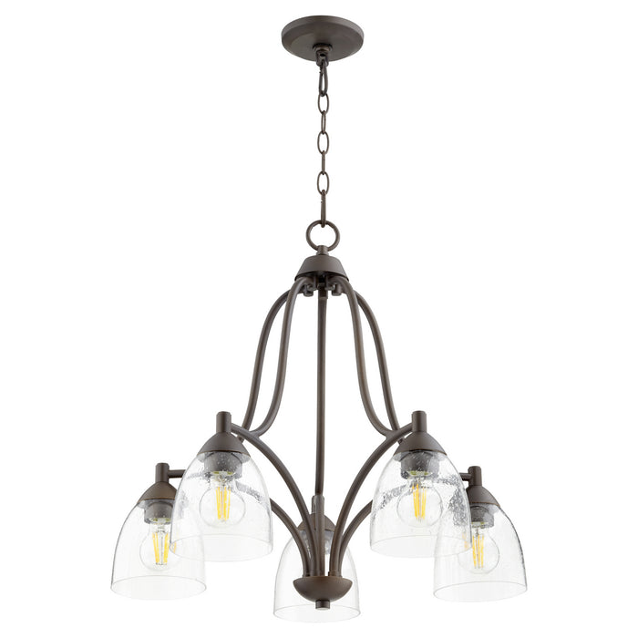 Quorum 6369-5-286 Five Light Chandelier, Oiled Bronze w/ Clear/Seeded
