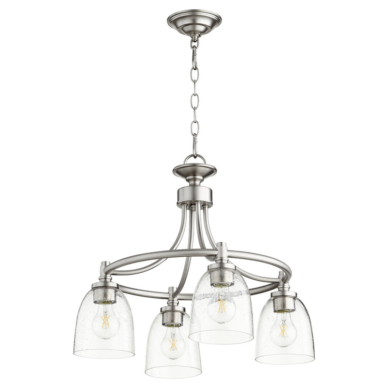 Quorum 6422-4-265 Four Light Chandelier, Satin Nickel w/ Clear/Seeded
