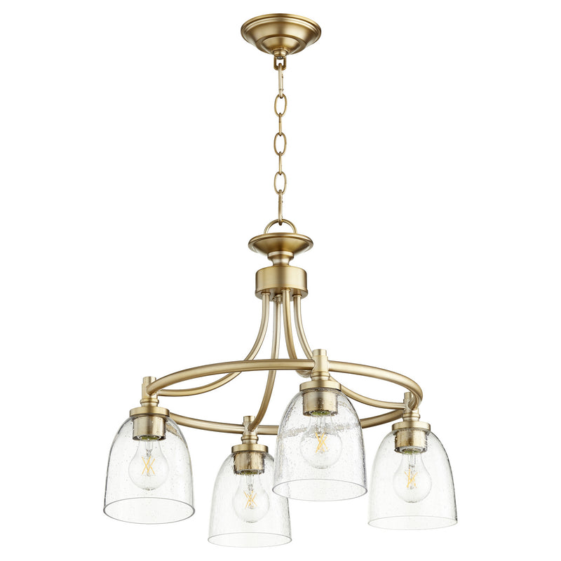 Quorum 6422-4-280 Four Light Chandelier, Aged Brass w/ Clear/Seeded