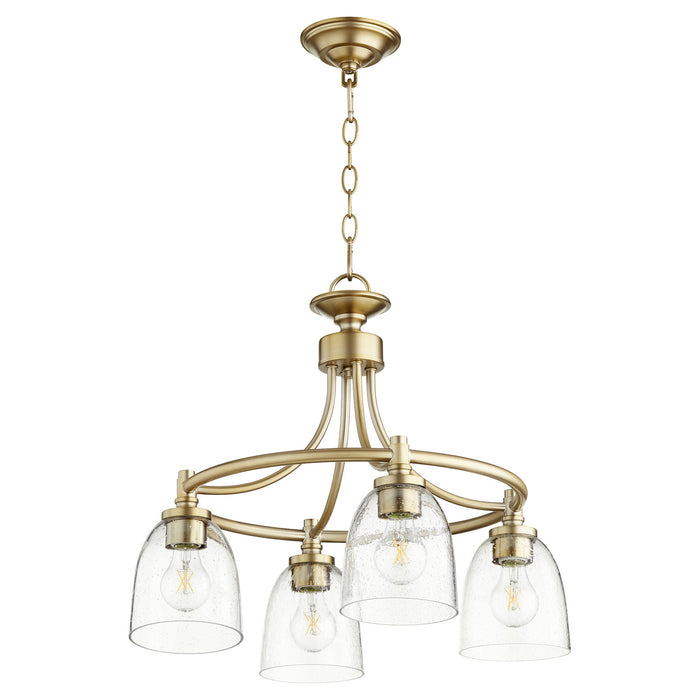 Quorum 6422-4-280 Four Light Chandelier, Aged Brass w/ Clear/Seeded