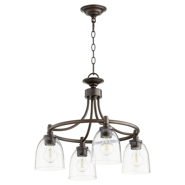 Quorum 6422-4-286 Four Light Chandelier, Oiled Bronze w/ Clear/Seeded