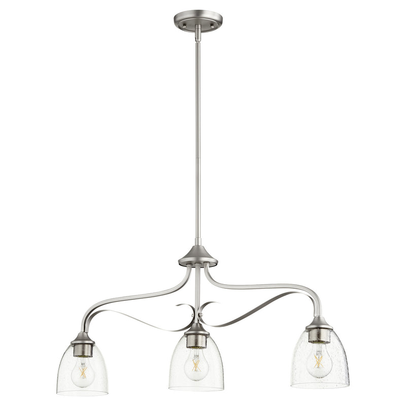 Quorum 6627-3-265 Three Light Island Pendant, Satin Nickel w/ Clear/Seeded