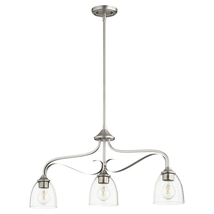 Quorum 6627-3-265 Three Light Island Pendant, Satin Nickel w/ Clear/Seeded