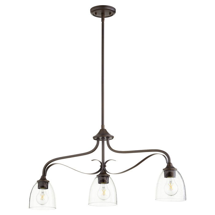 Quorum 6627-3-286 Three Light Island Pendant, Oiled Bronze w/ Clear/Seeded