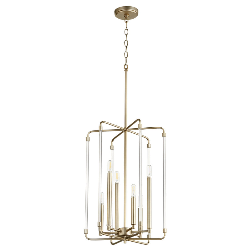 Quorum 8114-6-80 Six Light Entry Pendant, Aged Brass