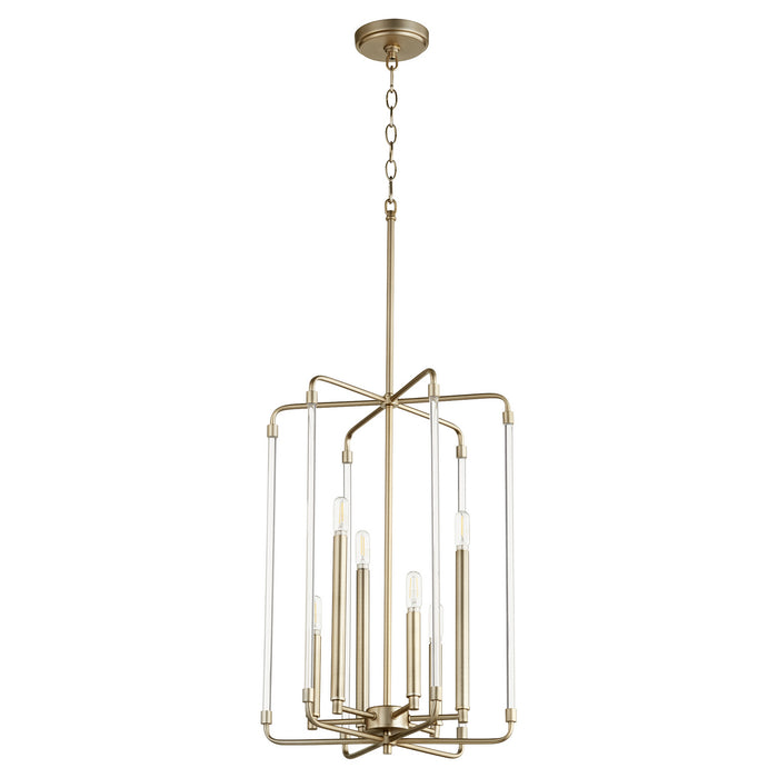 Quorum 8114-6-80 Six Light Entry Pendant, Aged Brass