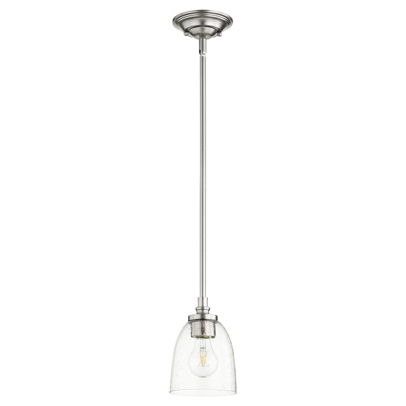 Quorum 3122-265 One Light Pendant, Satin Nickel w/ Clear/Seeded