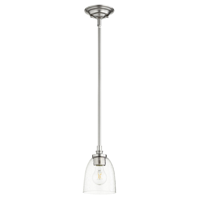 Quorum 3122-265 One Light Pendant, Satin Nickel w/ Clear/Seeded