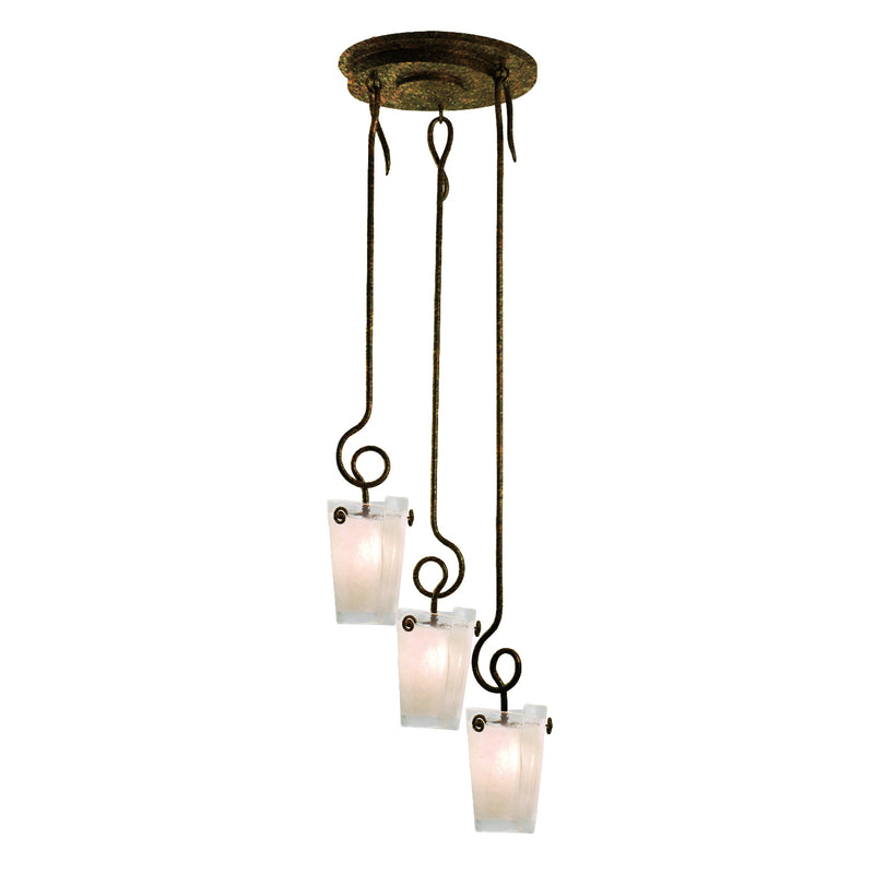 Kalco 4302AC/FROST Three Light Foyer Pendant, Antique Copper