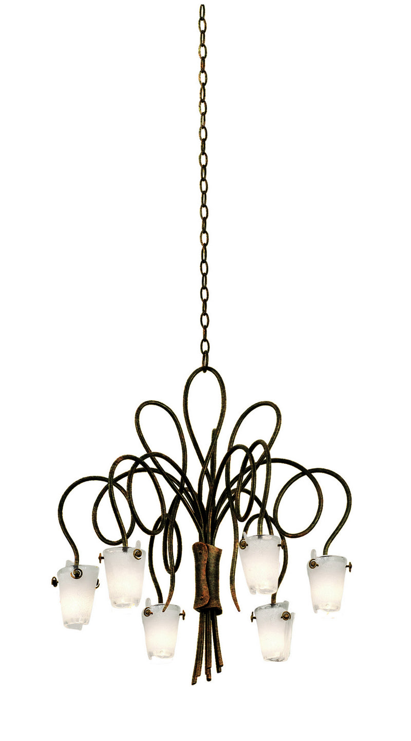Kalco 4308AC/FROST Six Light Chandelier, Antique Copper