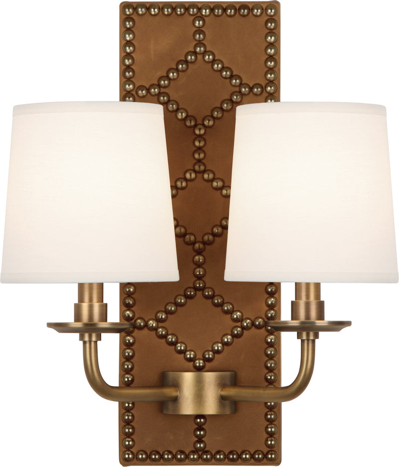 Robert Abbey 1030 Two Light Wall Sconce, English Ochre Leather w/Nailhead/Aged Brass