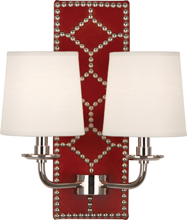 Robert Abbey S1031 Two Light Wall Sconce, Dragons Blood Leather w/Nailhead/Polished Nickel