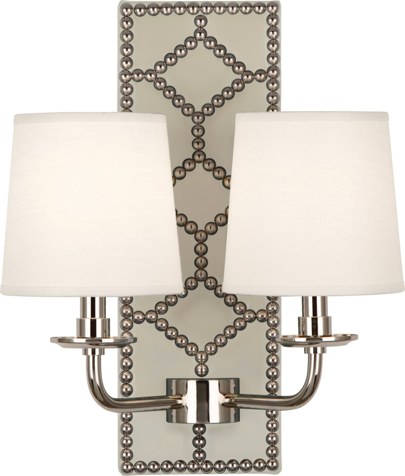 Robert Abbey S1032 Two Light Wall Sconce, Bruton White Leather w/Nailhead/Polished Nickel