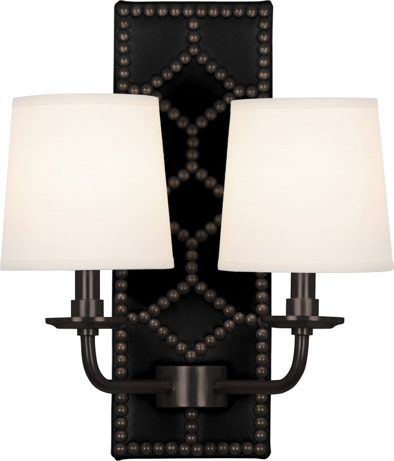 Robert Abbey Z1035 Two Light Wall Sconce, Blacksmith Black Leather w/Nailhead/Deep Patina Bronze