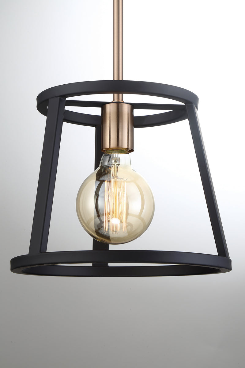 Nuvo Lighting 60-6641 One Light Mini Pendant, Copper Brushed Brass / Matte Black