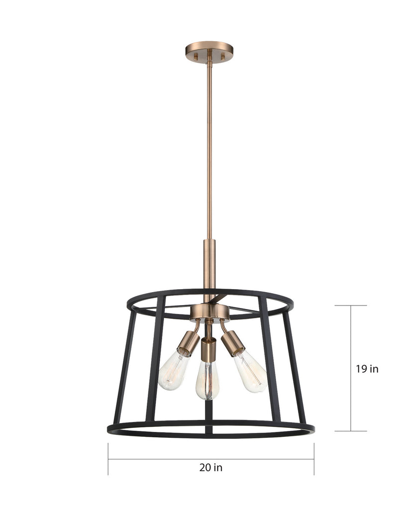 Nuvo Lighting 60-6642 Three Light Pendant, Copper Brushed Brass / Matte Black