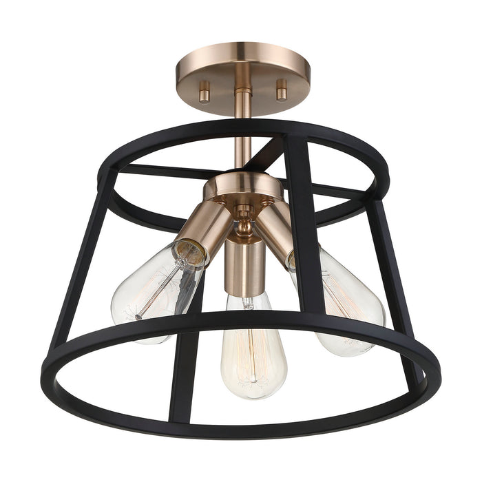 Nuvo Lighting 60-6643 Three Light Semi Flush Mount, Copper Brushed Brass / Matte Black