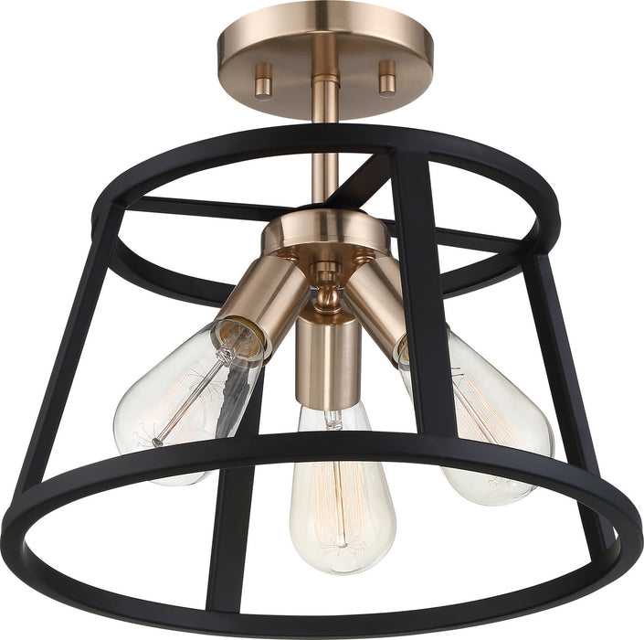 Nuvo Lighting 60-6643 Three Light Semi Flush Mount, Copper Brushed Brass / Matte Black