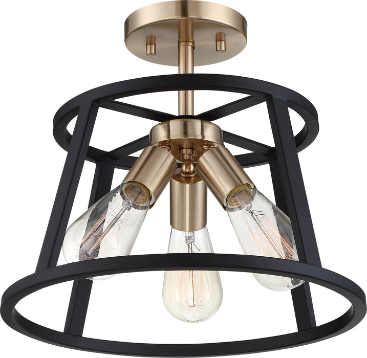 Nuvo Lighting 60-6643 Three Light Semi Flush Mount, Copper Brushed Brass / Matte Black